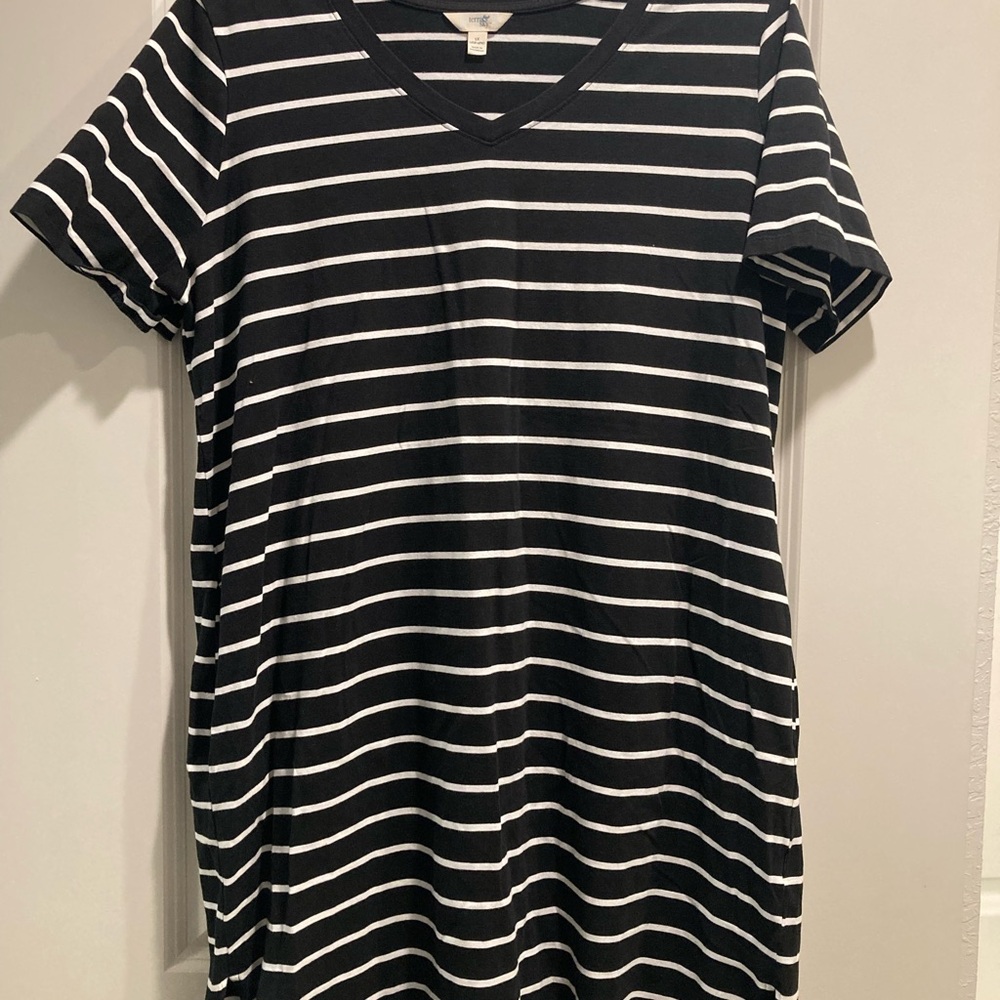 Black and White Striped V-Neck Dress